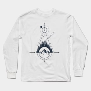 Inspirational Illustration With Mountains And Pine Trees In Geometric Style Long Sleeve T-Shirt